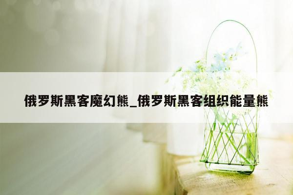 俄罗斯黑客魔幻熊_俄罗斯黑客组织能量熊