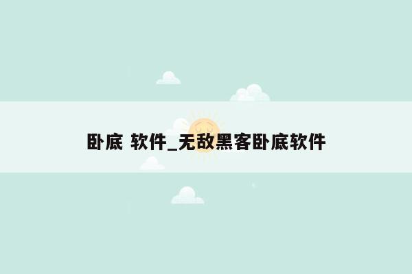 卧底 软件_无敌黑客卧底软件