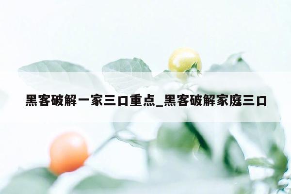 黑客破解一家三口重点_黑客破解家庭三口