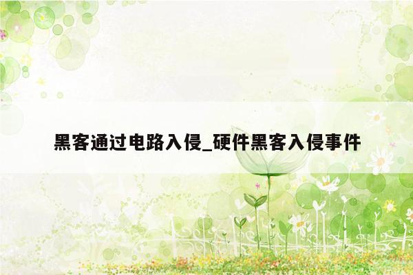 黑客通过电路入侵_硬件黑客入侵事件