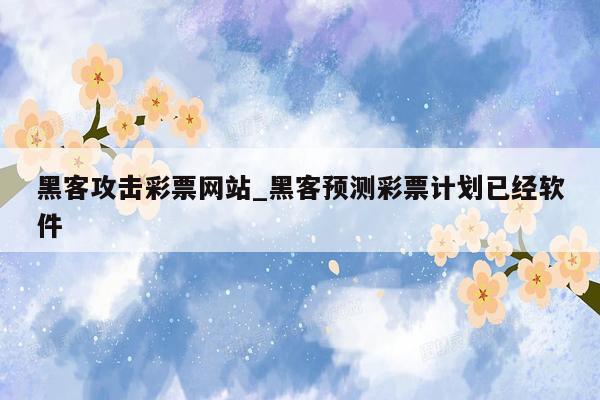 黑客攻击彩票网站_黑客预测彩票计划已经软件