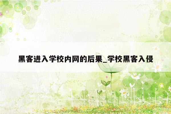 黑客进入学校内网的后果_学校黑客入侵