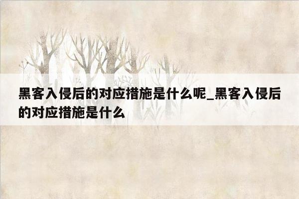 黑客入侵后的对应措施是什么呢_黑客入侵后的对应措施是什么