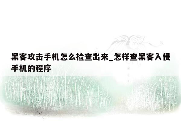 黑客攻击手机怎么检查出来_怎样查黑客入侵手机的程序