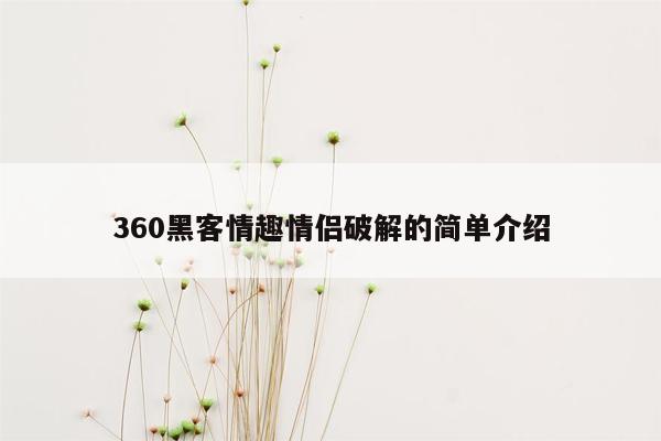 360黑客情趣情侣破解的简单介绍