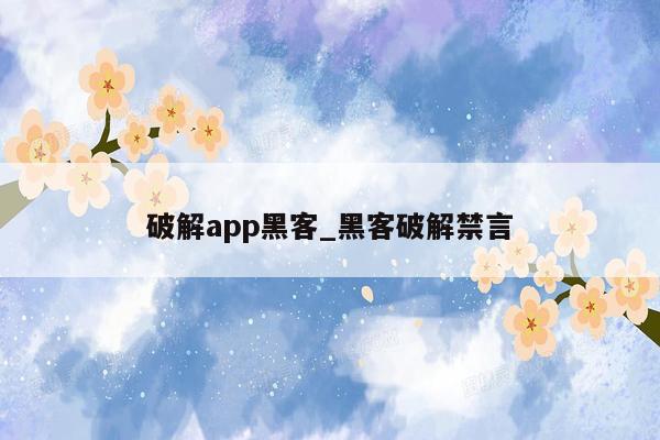 破解app黑客_黑客破解禁言