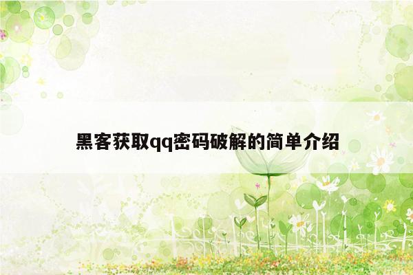 黑客获取qq密码破解的简单介绍