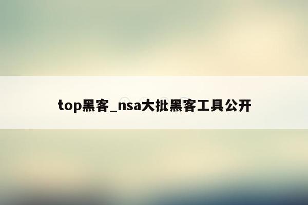 top黑客_nsa大批黑客工具公开