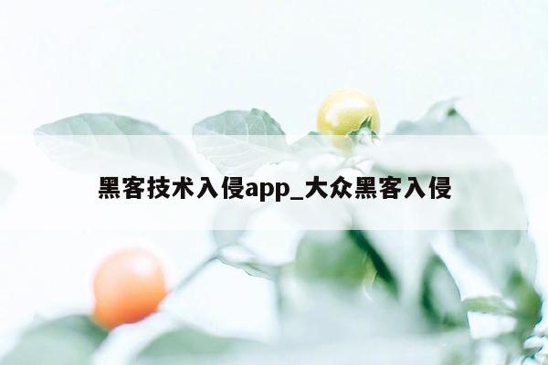 黑客技术入侵app_大众黑客入侵