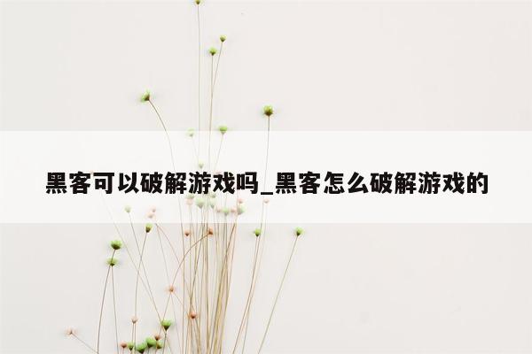 黑客可以破解游戏吗_黑客怎么破解游戏的