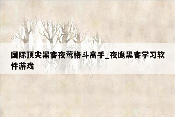 国际顶尖黑客夜莺格斗高手_夜鹰黑客学习软件游戏