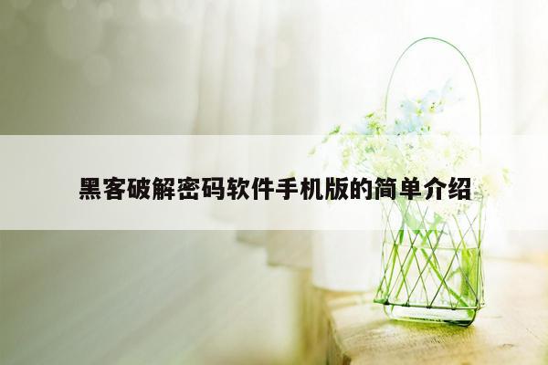 黑客破解密码软件手机版的简单介绍