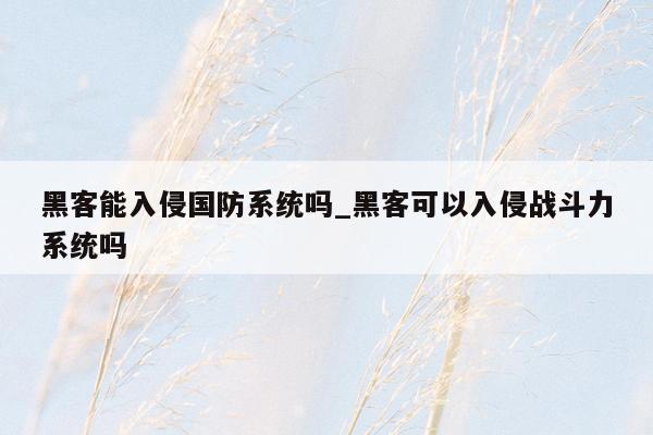 黑客能入侵国防系统吗_黑客可以入侵战斗力系统吗