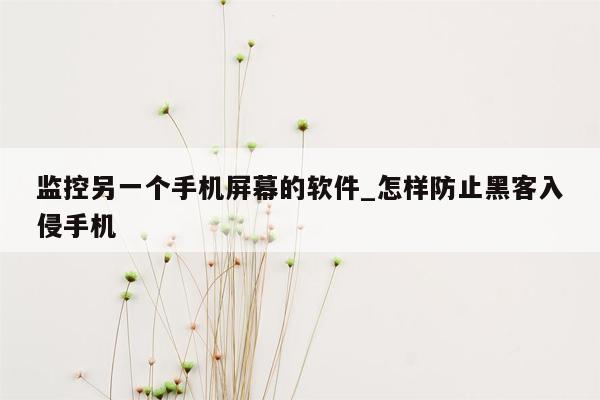 监控另一个手机屏幕的软件_怎样防止黑客入侵手机