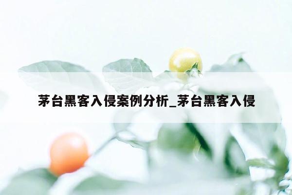 茅台黑客入侵案例分析_茅台黑客入侵