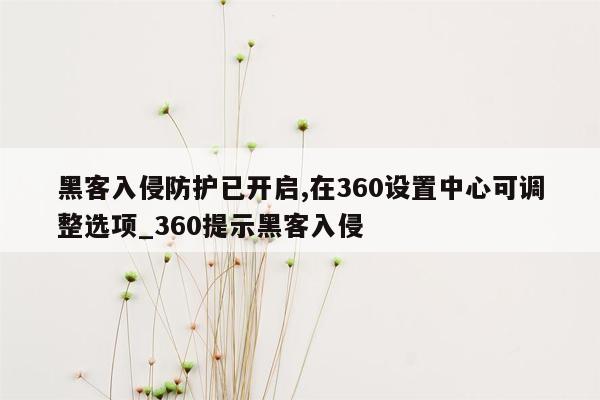 黑客入侵防护已开启,在360设置中心可调整选项_360提示黑客入侵