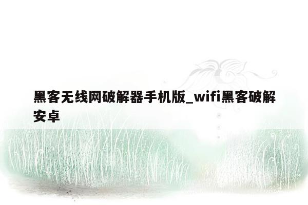 黑客无线网破解器手机版_wifi黑客破解安卓