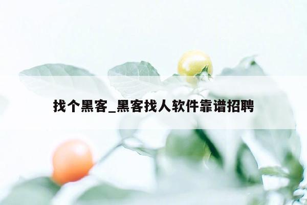 找个黑客_黑客找人软件靠谱招聘