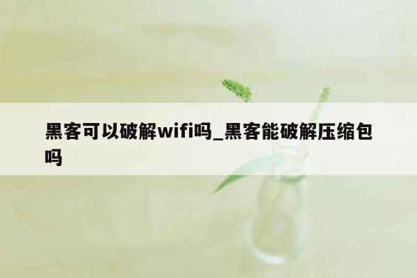 黑客可以破解wifi吗_黑客能破解压缩包吗