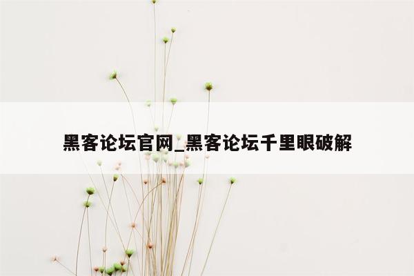 黑客论坛官网_黑客论坛千里眼破解