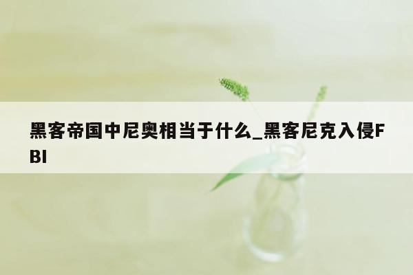 黑客帝国中尼奥相当于什么_黑客尼克入侵FBI