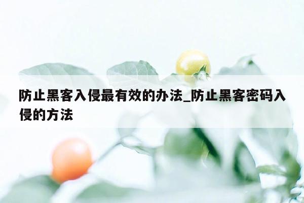 防止黑客入侵最有效的办法_防止黑客密码入侵的方法